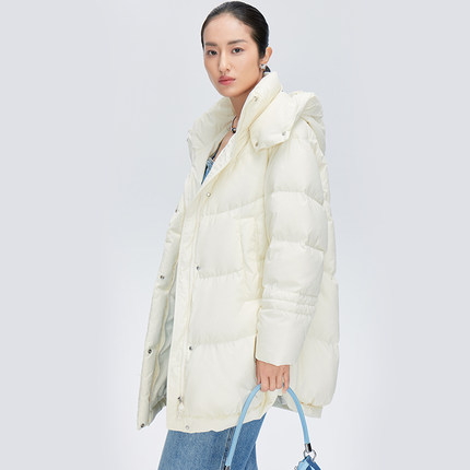 【直播】艾莱依商场同款冬季爆款羽绒服女时尚百搭中长款连帽外套