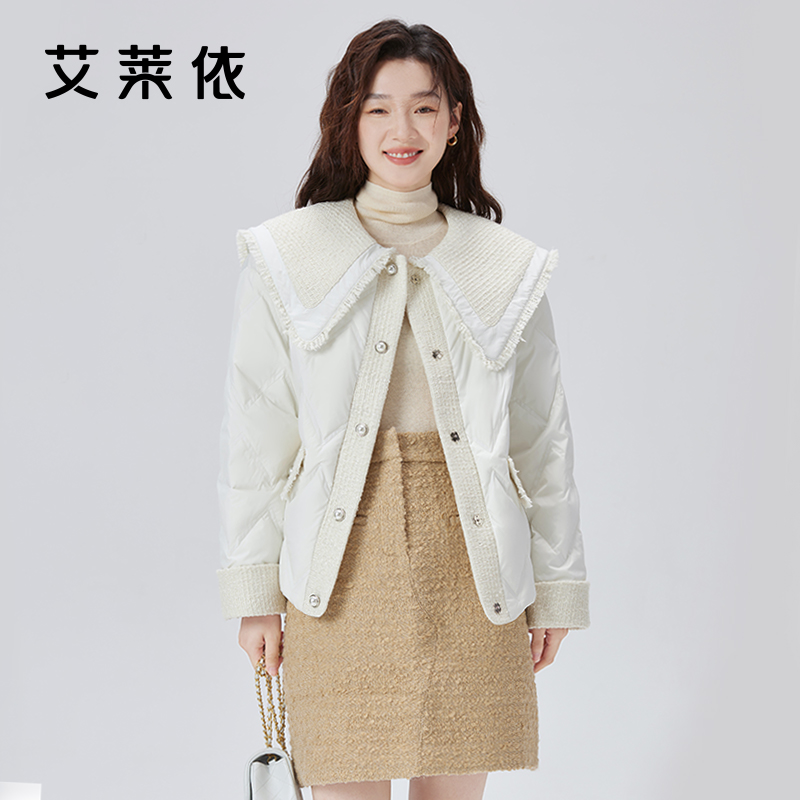 艾莱依小香风短款翻领羽绒服