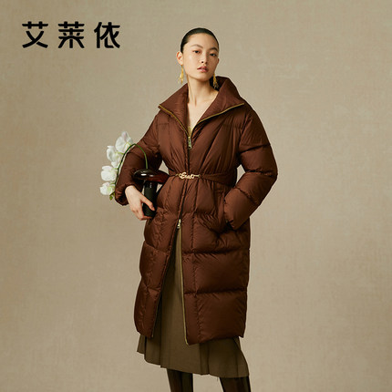 艾莱依国风羽绒服女爆款鸭绒立领时尚设计感小众复古冬季长款外套