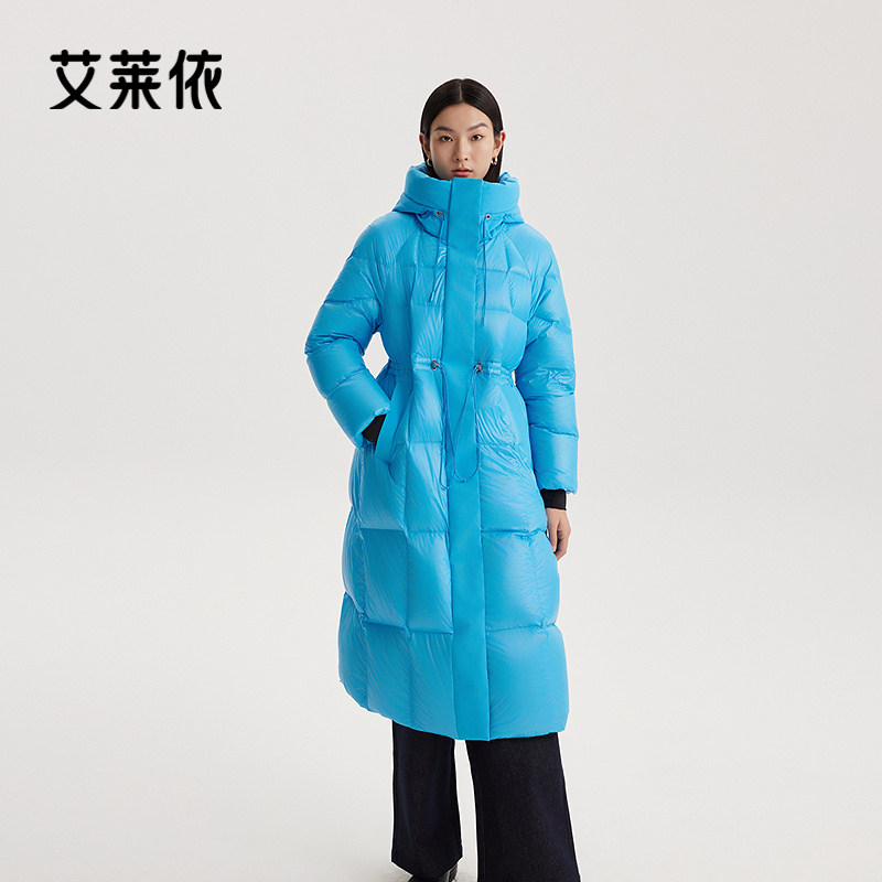 艾莱依都市廓形羽绒服女商场同款大被子连帽设计防风保暖长款外套