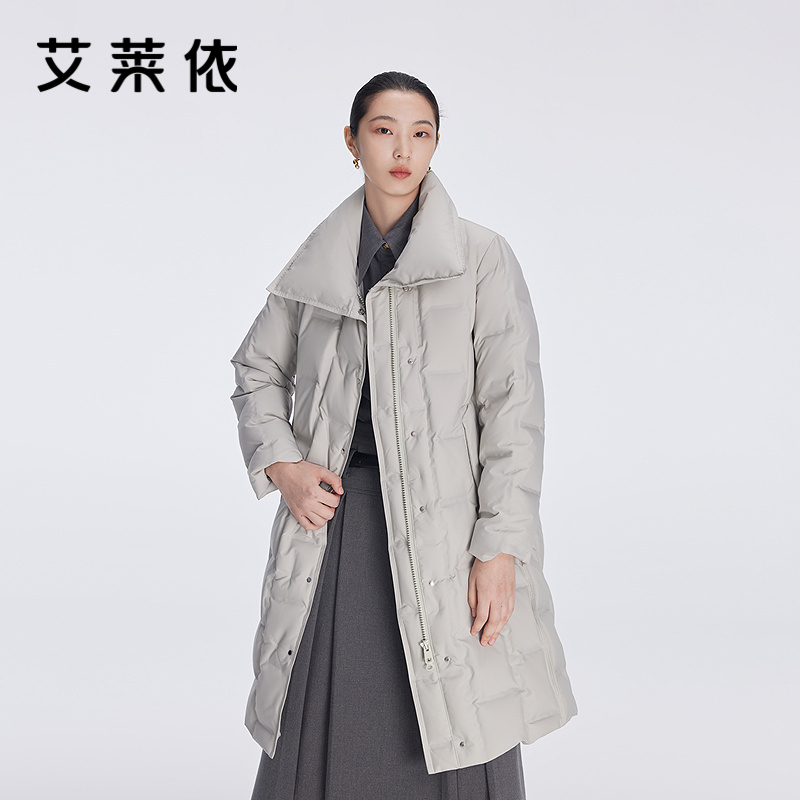 艾莱依直充翻领羽绒服商场同款大翻领气质优雅宽松显瘦长款外套女