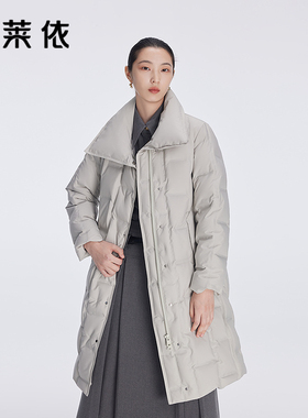 艾莱依直充翻领羽绒服商场同款大翻领气质优雅宽松显瘦长款外套女