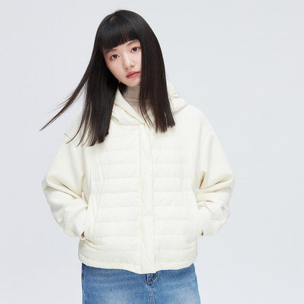 【直播】艾莱依短款轻薄羽绒服女商场同款秋冬季拼接设计时尚外套