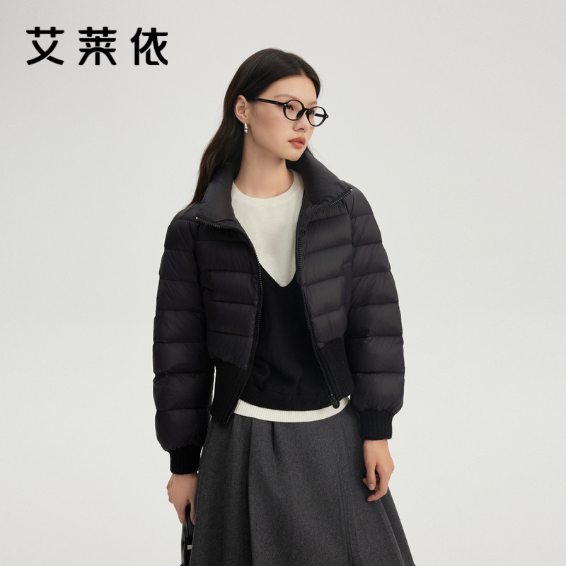 【直播】艾莱依针织拼接羽绒服新款立领短款时尚百搭简约保暖外套