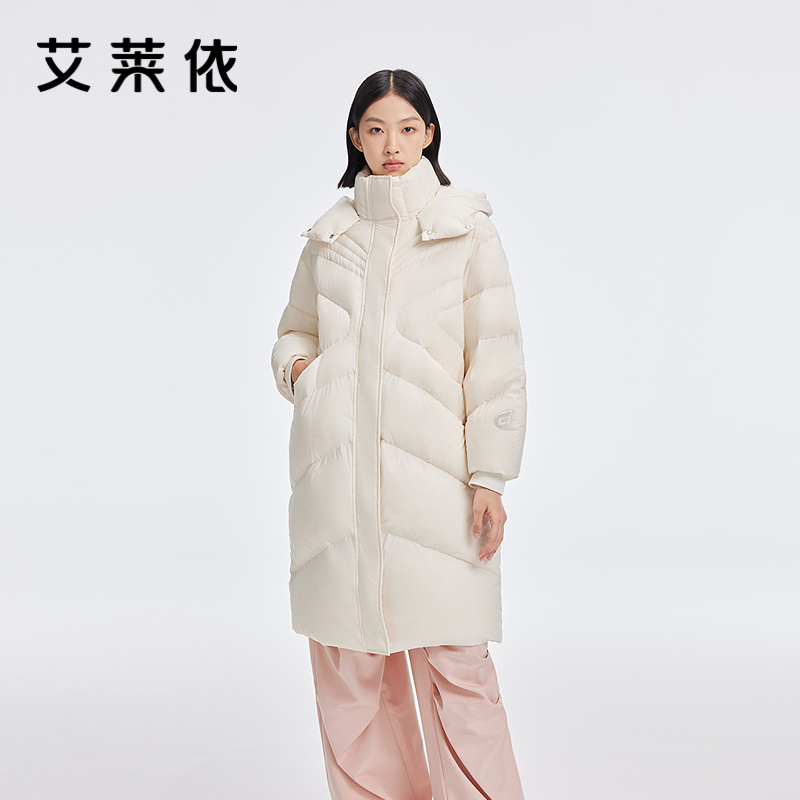 艾莱依商场同款廓形羽绒服女星形俏皮绒线时尚显瘦秋冬长款外套女