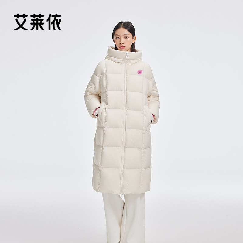 艾莱依连帽泡芙羽绒服商场同款时尚连帽简约气质休闲长款外套女款图片