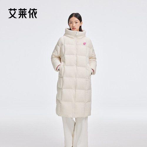 艾莱依连帽泡芙羽绒服商场同款时尚连帽简约气质休闲长款外套女款