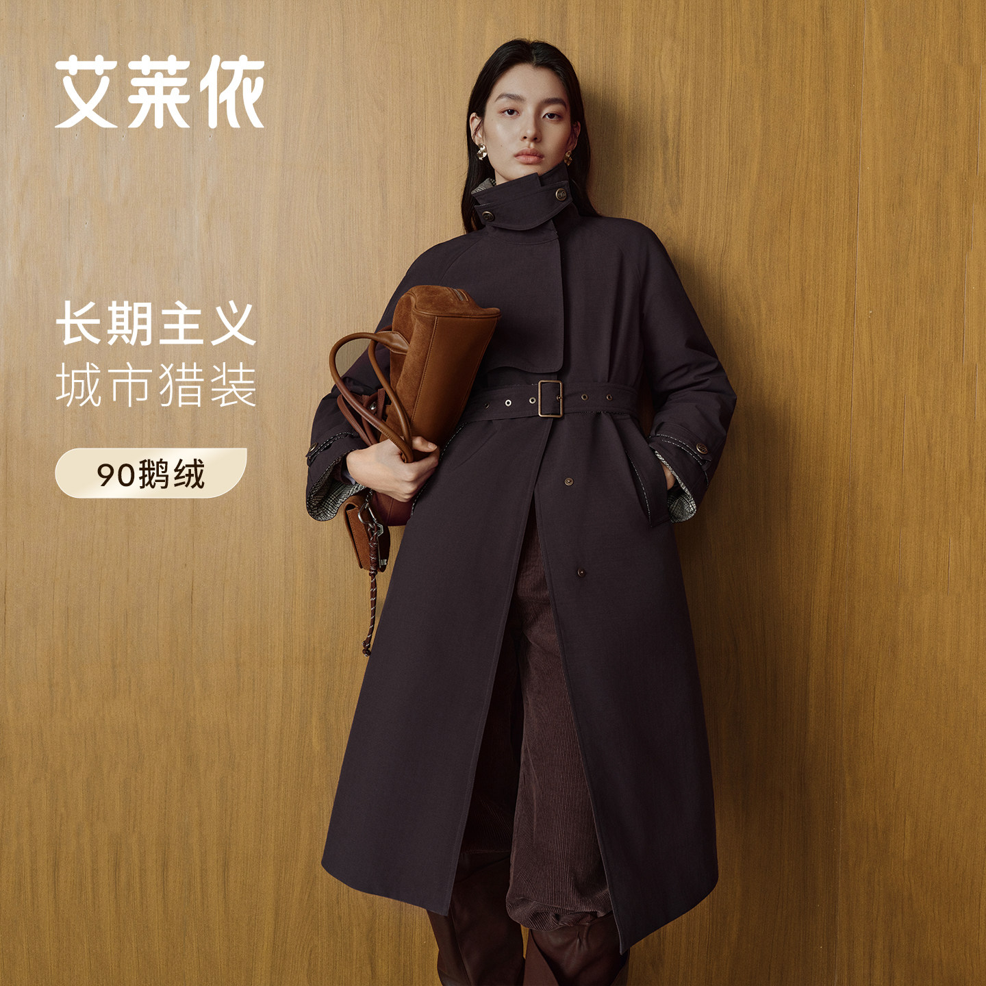 艾莱依收腰立领长款羽绒服鹅绒女图片