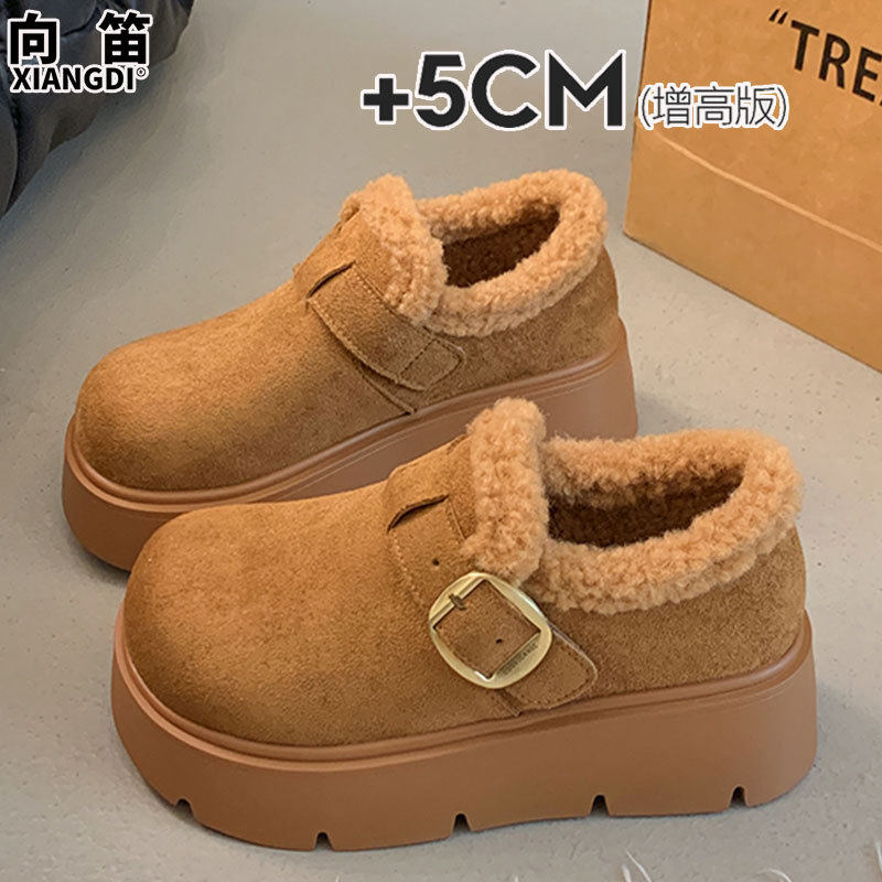 牛皮版全包勃肯鞋子女鞋加绒加厚保暖棉鞋子厚底羊羔毛毛鞋乐福鞋