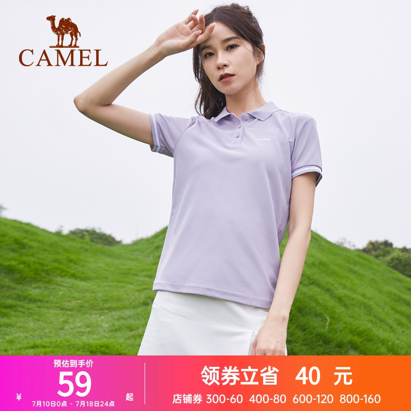 骆驼polo衫女运动T恤 夏季羽毛球网球服透气翻领半袖上衣速干短袖