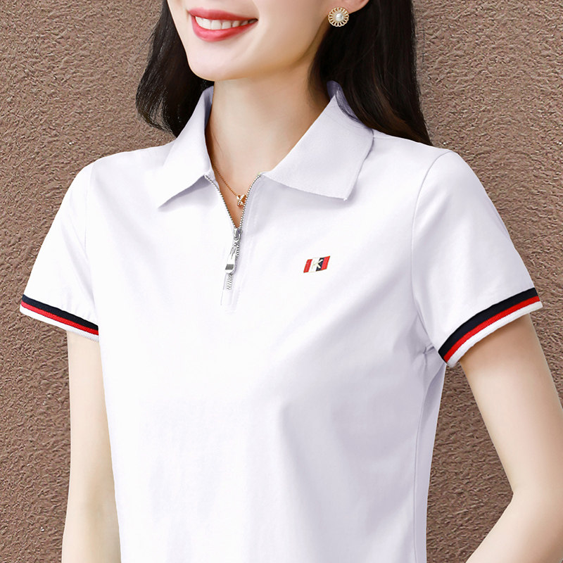 夏季翻领短袖t恤女薄款上衣