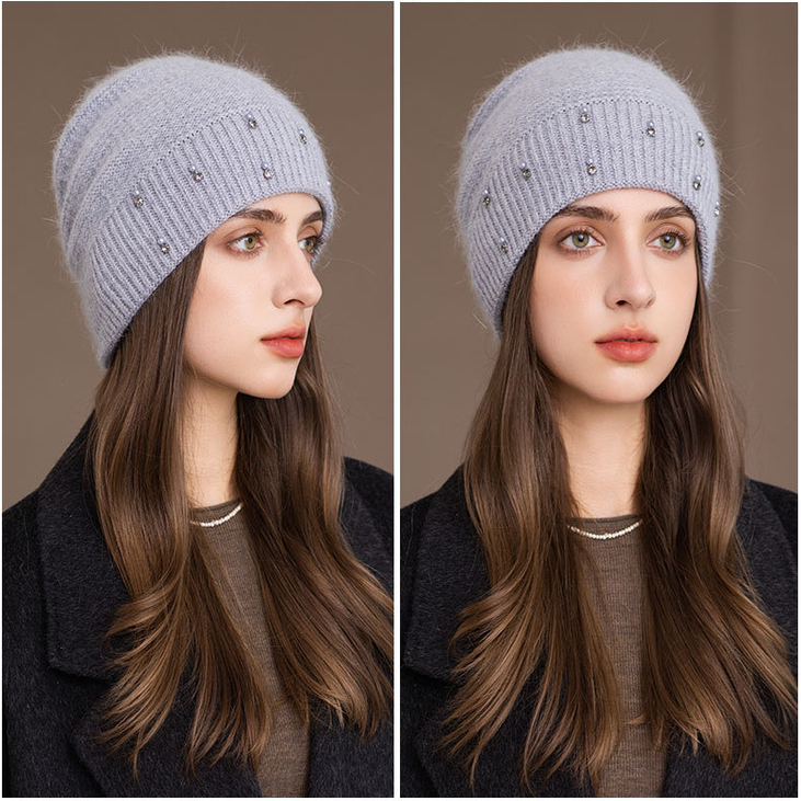 妈妈堆堆帽子冬天弹力针织帽女士中老年套头毛线帽 hat cap wowen