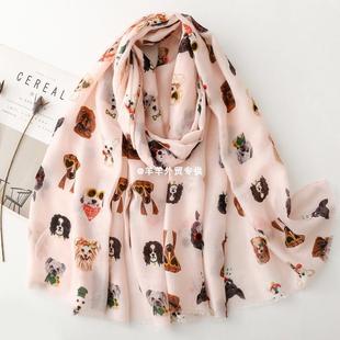 Chinese style scarf shawl women Tourism 旅游狗狗印花围巾披肩