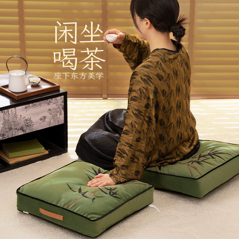 古典新中式竹子坐垫红木椅子垫子加厚胖子垫阳台榻榻米椅垫墨绿色