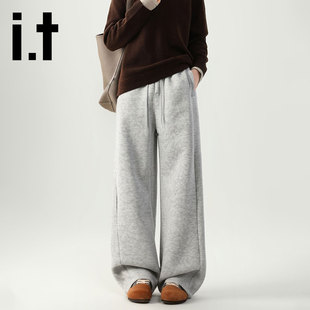 it:CHOCOOLATE冬季加绒休闲裤女2025新款宽松直筒卫裤加厚长裤子