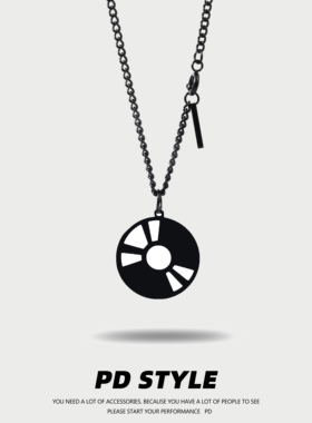 PDSTYLE 黑色唱片可爱钛钢情侣项链礼物男女生个性刻字吊坠不掉色