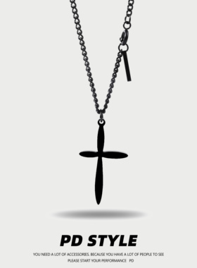 PDSTYLE 设计款黑色十字架项链男女生钛钢吊坠个性情侣礼物可刻字