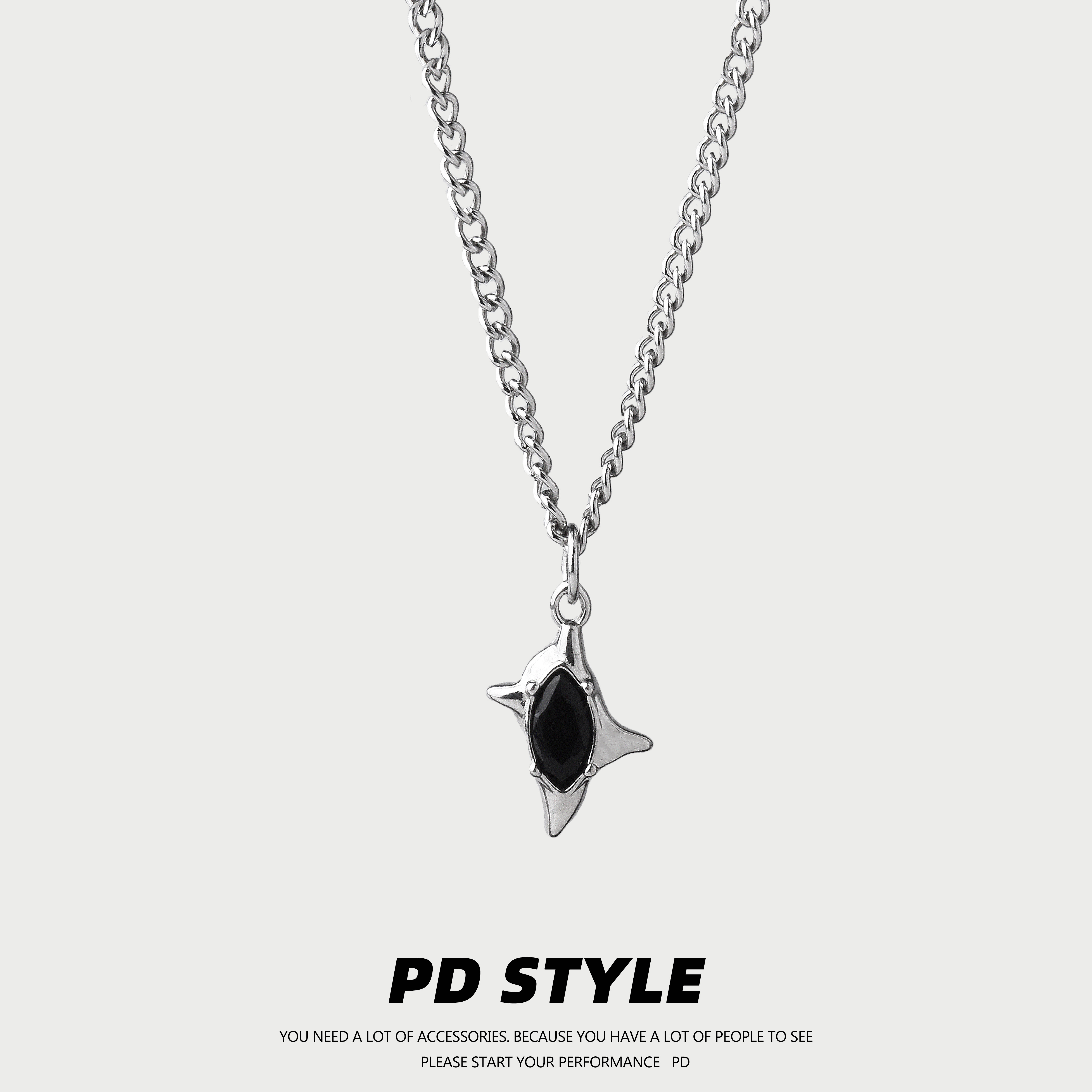 PDSTYLE 个性黑钻异形吊坠项链男女生小众高级感潮酷情侣礼物饰品