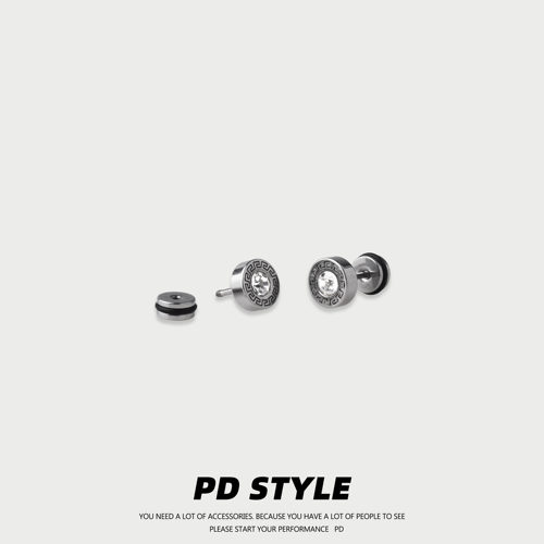 PDSTYLE 美式圆形回纹镶钻耳钉男女生小众高级感简约时尚情侣耳饰