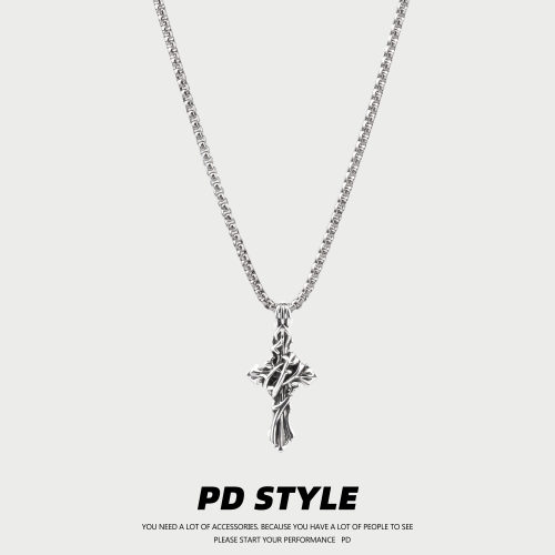 PDSTYLE 荆棘藤蔓十字架项链男女生个性嘻哈复古高级感毛衣链吊坠