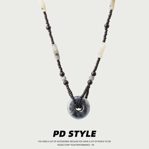 PDSTYLE 新中式水墨风平安扣项链男女生转运珠夏季小众高级锁骨链
