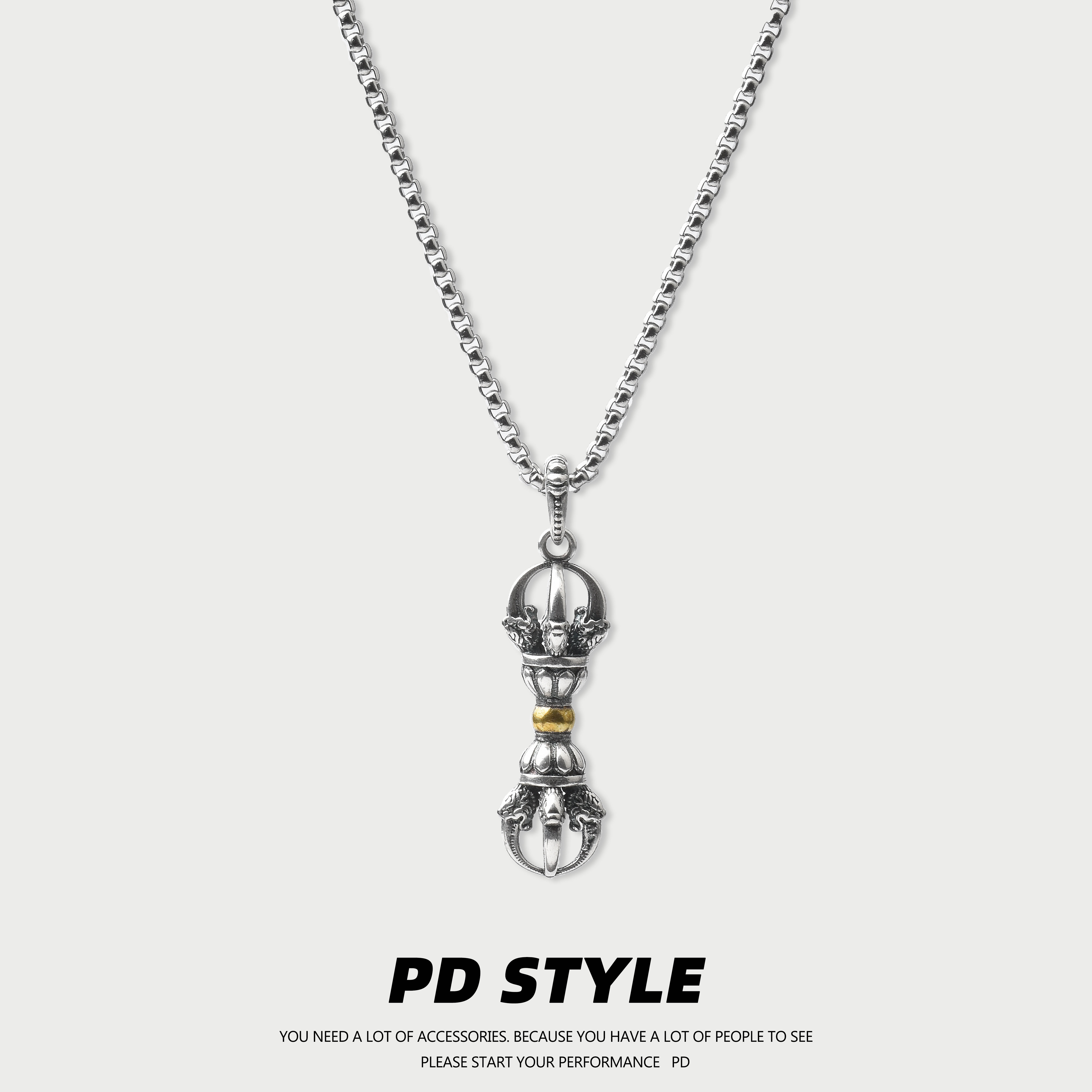 招财转运复古风金刚杵项链