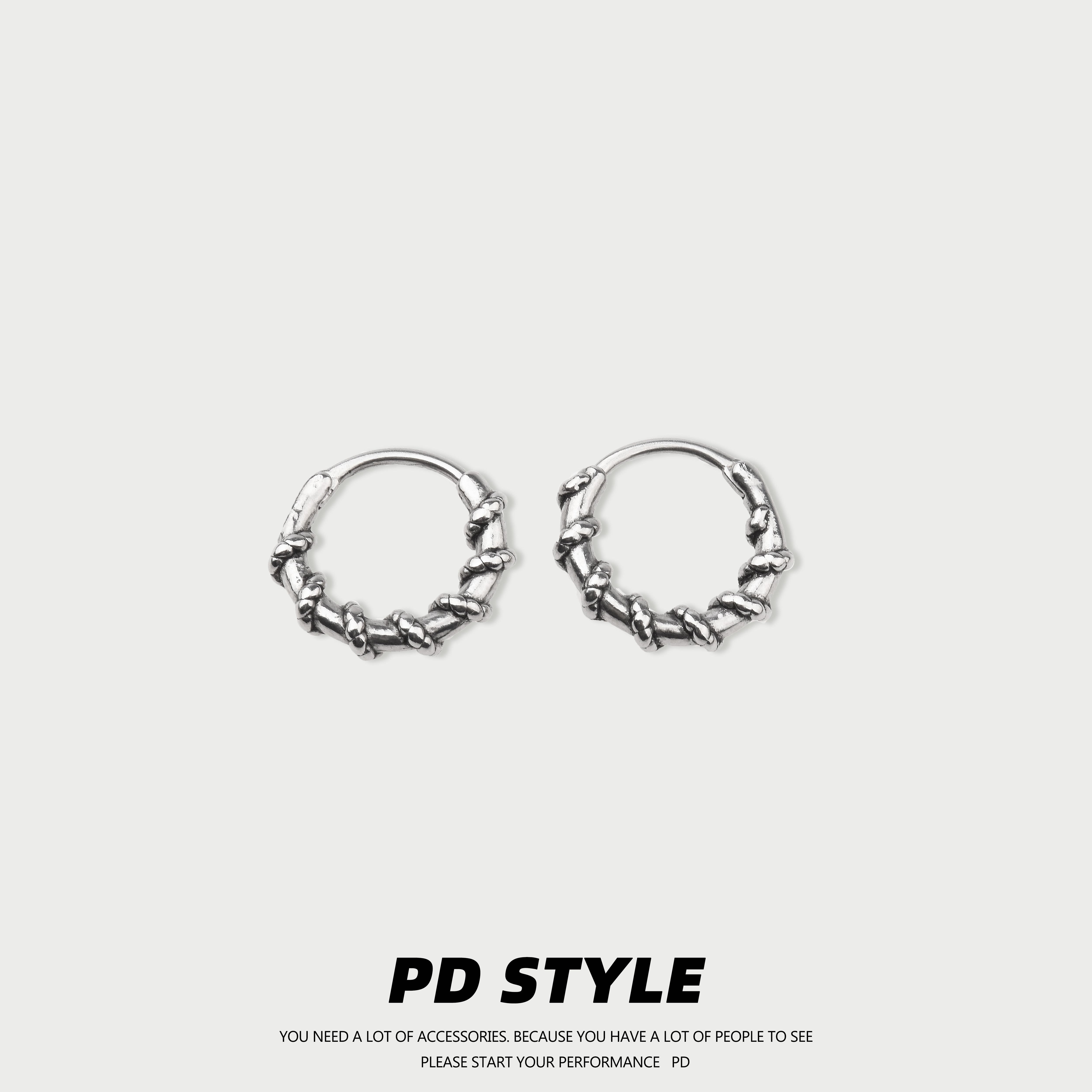 PDSTYLE 百搭个性缠绕圈圈耳环男女生新款嘻哈街头不掉色耳钉潮