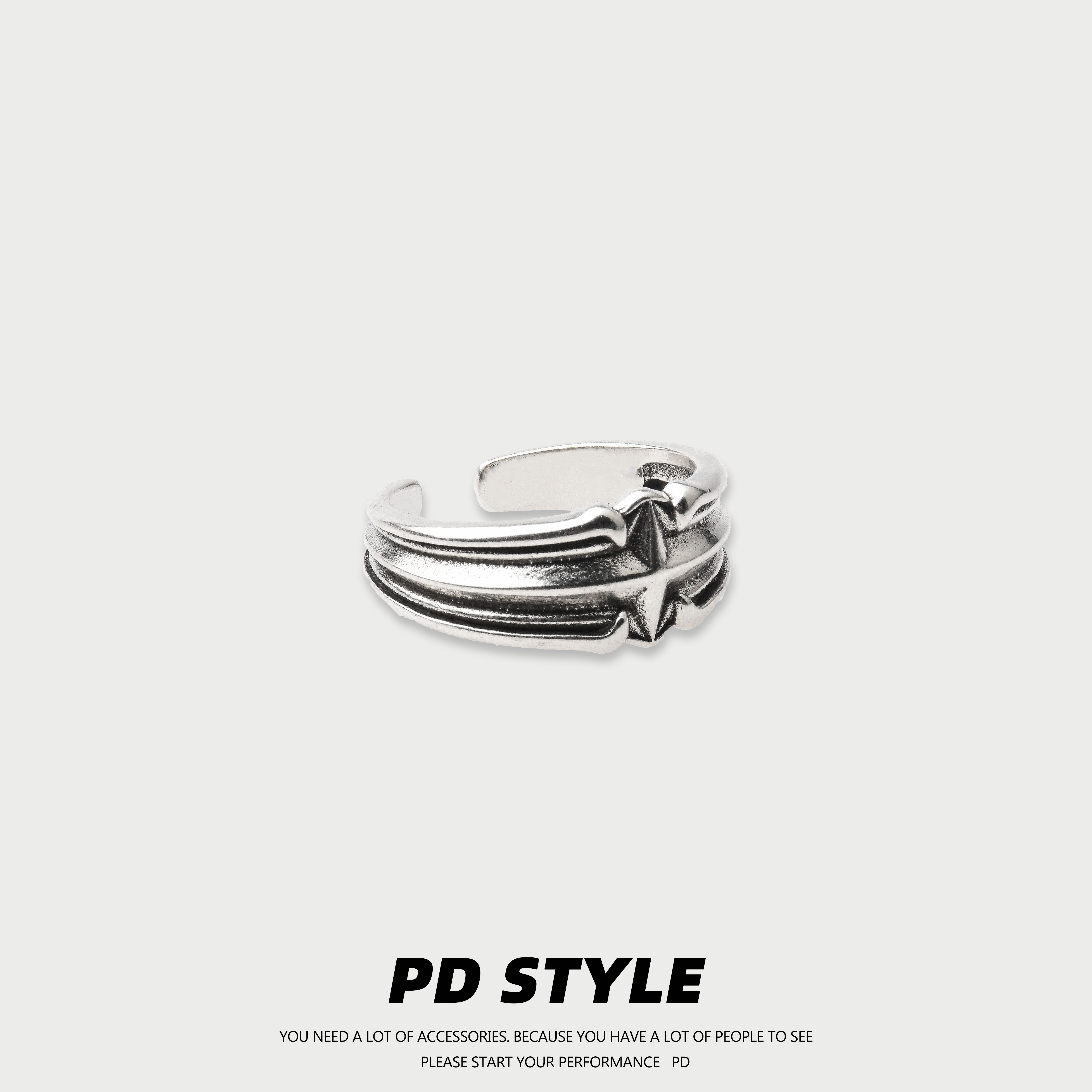 复古「孤星」个性开口调节戒指