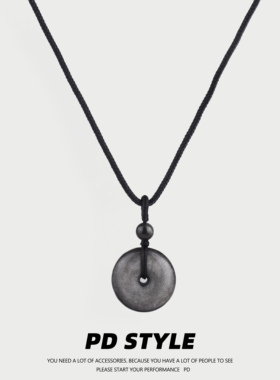 PDSTYLE 民族风平安扣银耀石项链男女生情侣编织绳纯手工寓意礼物