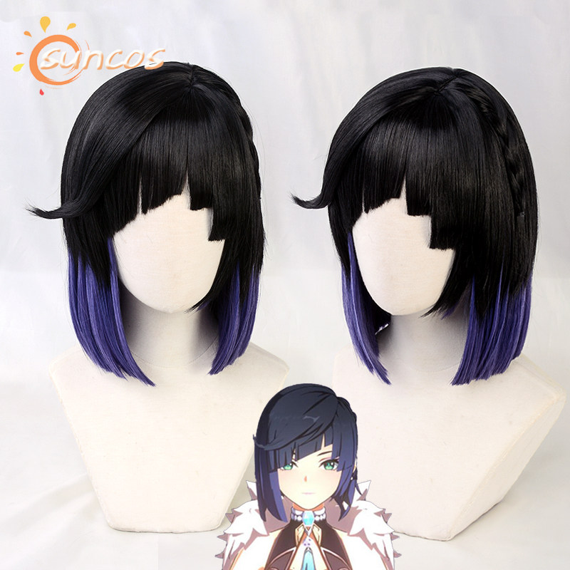 suncos 原神 夜阑 璃月动漫cos 假发 夜兰 神  黑蓝渐变侧分头皮