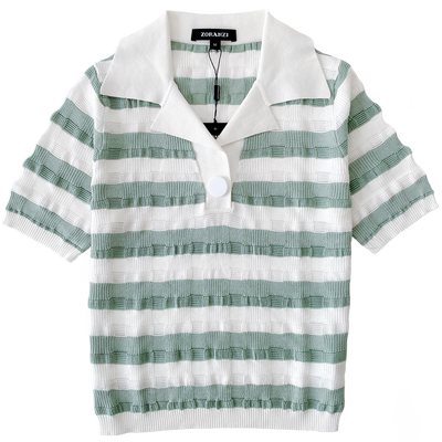 庄子女装套头POLO领短袖针织衫