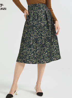 ZORANZI 庄子女装半身裙秋季抽象印花A字裙中长款半裙WSR33493