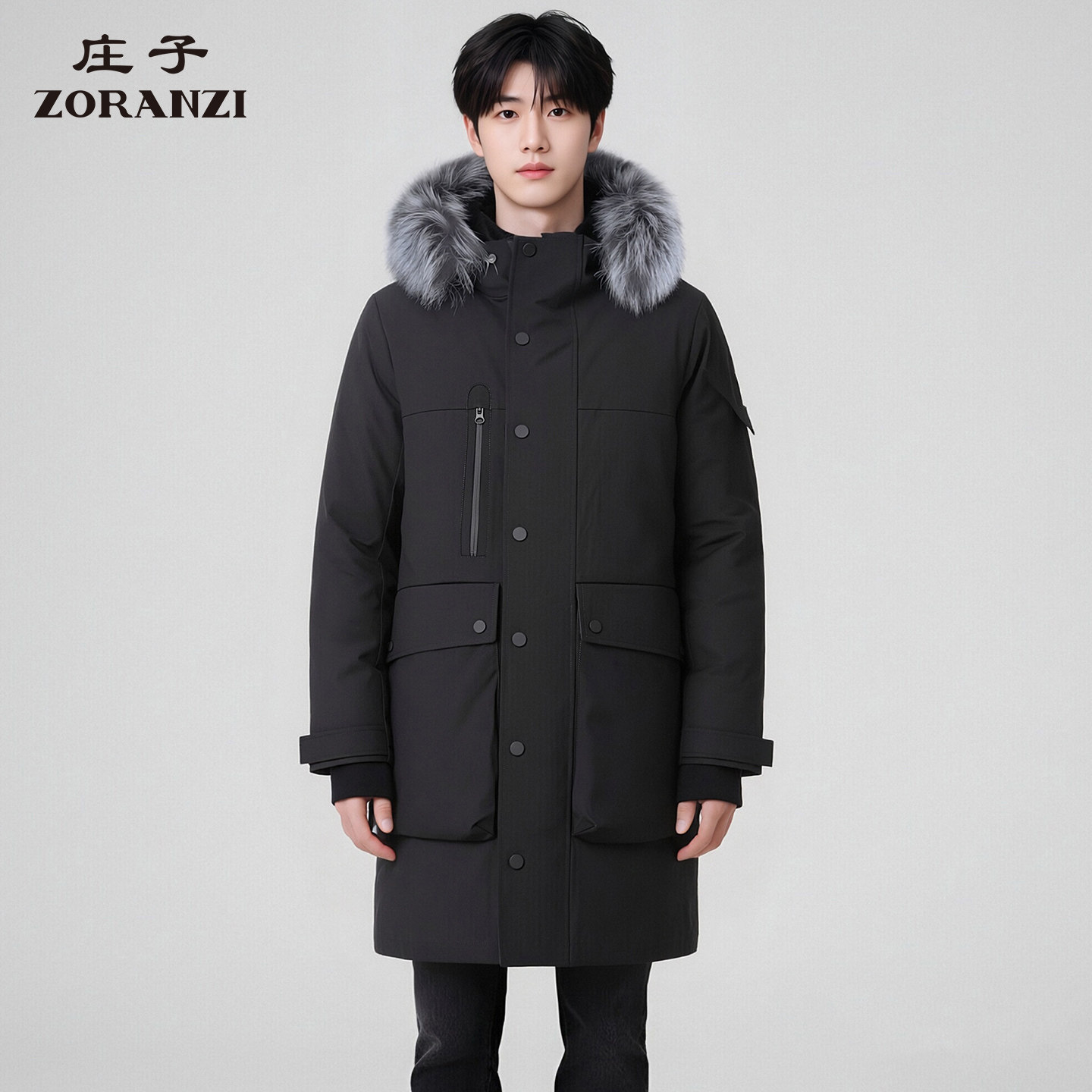 ZORANZI 庄子男士冬季兔毛皮内胆狐狸毛领可拆派克服外套ZYP48228