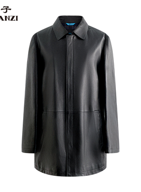ZORANZI 庄子男装黑色中长款皮衣男士翻领皮夹克外套LMRA8752