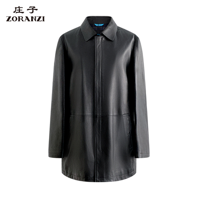ZORANZI 庄子男装黑色中长款皮衣男士翻领皮夹克外套LMRA8752