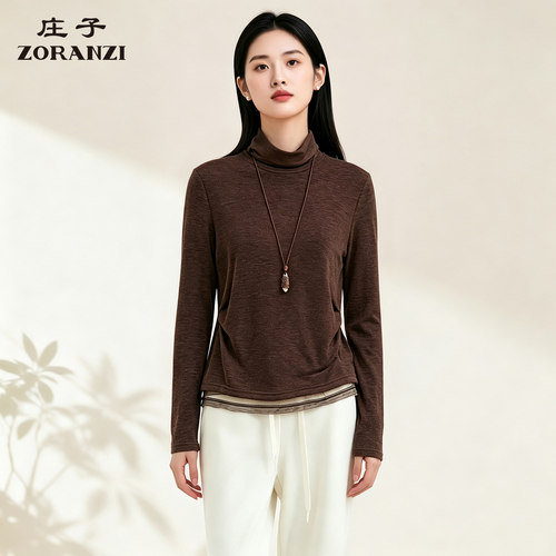 ZORANZI 庄子女装秋季堆堆领显瘦上衣简约时尚长袖T恤衫WUV3605D