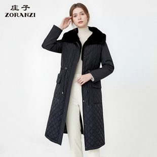 长款 冬季 派克服女黑色连帽水貂毛外套WNU4656D 庄子女装 ZORANZI
