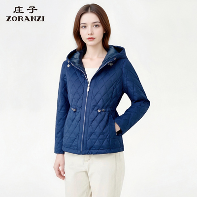 ZORANZI 庄子女装秋冬季休闲连帽棉服女菱格纹收腰棉衣WGU4533D