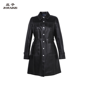 ZORANZI庄子女修身 绵羊皮皮衣单排扣外套LWJA1310 气质通勤中长款