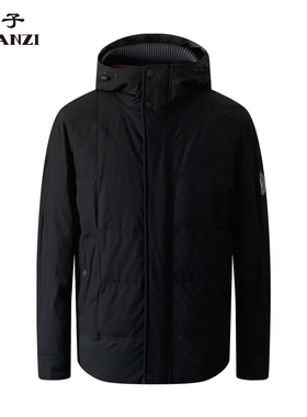 ZORANZI 庄子男装冬季短款连帽羽绒服男士黑色白鸭绒外套ZQQ49778