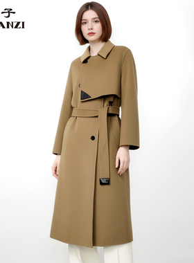 ZORANZI 庄子女装秋冬季中长款毛呢外套女士翻领系带大衣WPU4414F