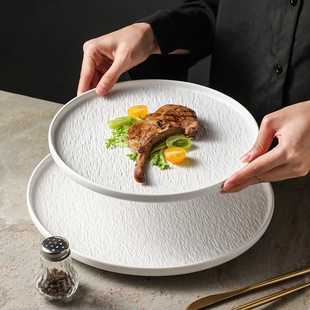 简约西餐盘高级感陶瓷创意牛排盘子岩石纹平盘刺身盘大盘商用圆盘