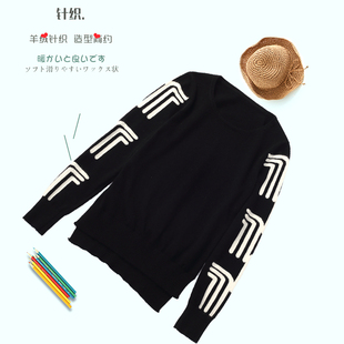 秋冬新款黑白白山羊绒衫女圆领套头宽松短款加厚毛衣慵懒