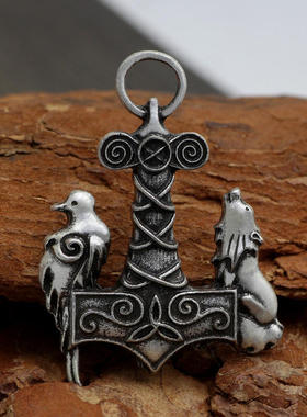 新品外贸复古风时尚维京托尔雷神锤奥丁狼头吊坠创意乌鸦项链男