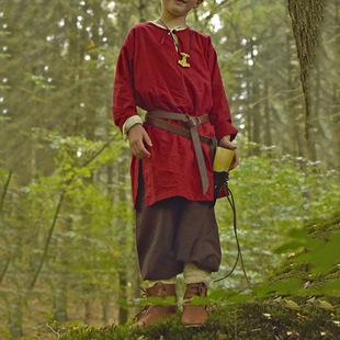 中世纪男儿童亚麻衬衫长袍长衫T恤长袖话剧cosplay艺考服装复古装