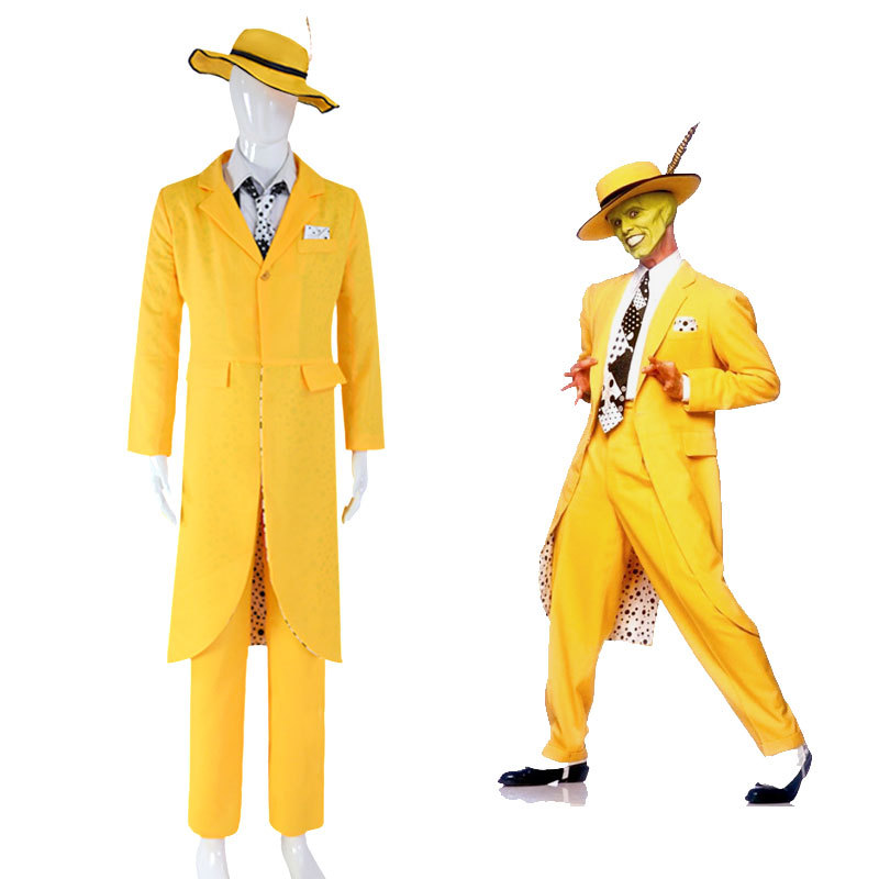 变相怪杰演出服cos金凯瑞黄色西服套装JimCarry恐怖面具人万圣节