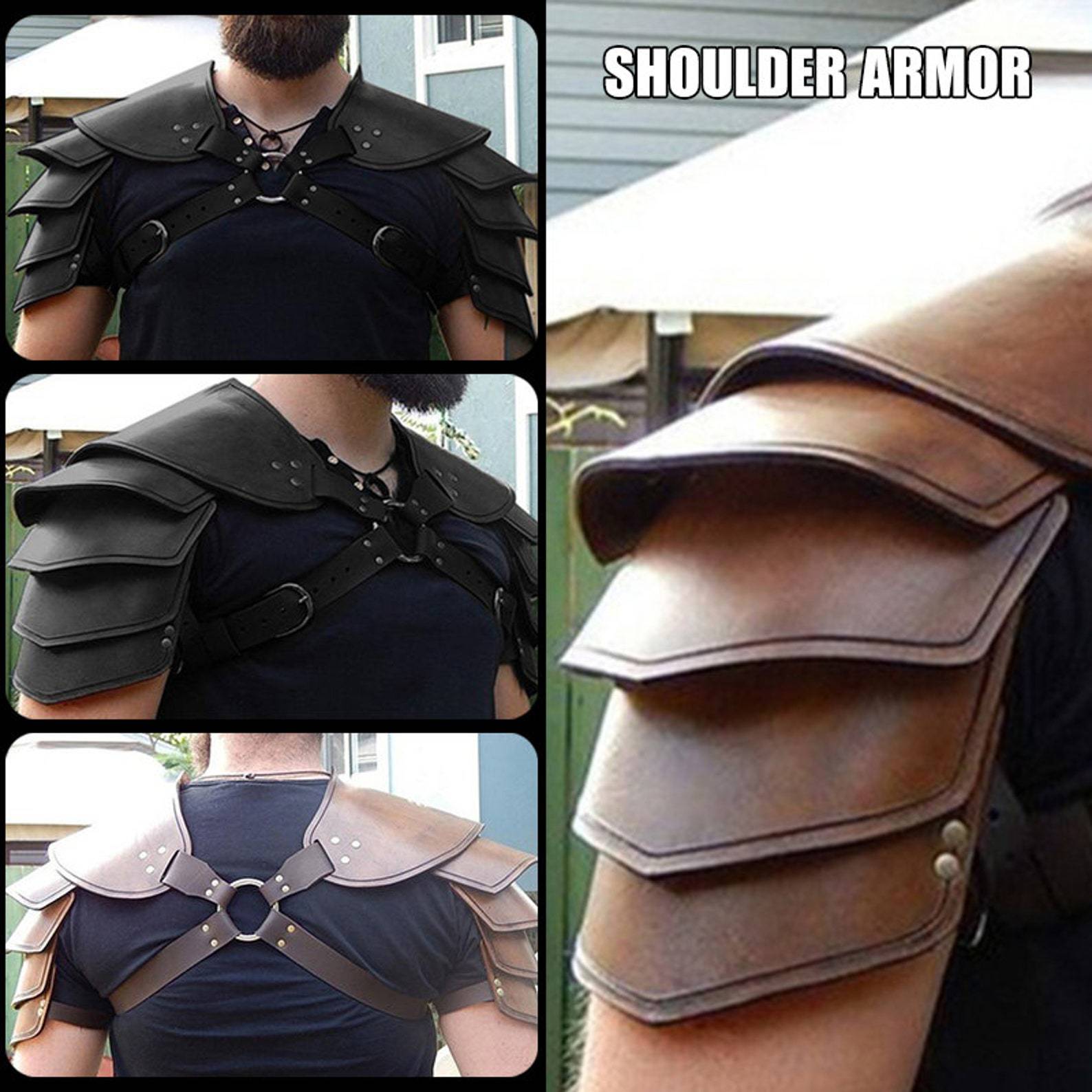 欧洲中世纪复古维京多层皮革铆钉双肩护肩皮甲cosplay摄影道具