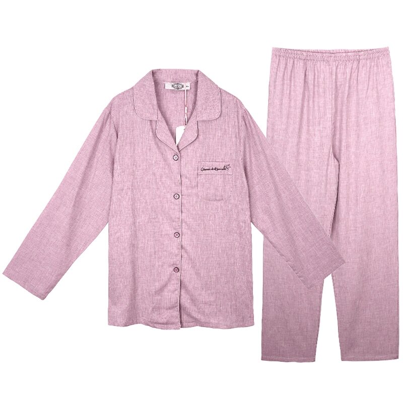 纯棉长袖开衫睡衣女春秋薄款粉色家居服套装针织