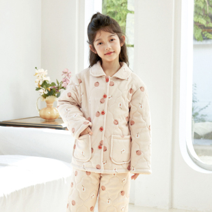 美标女童睡衣秋冬儿童女孩纯棉夹棉冬款加厚亲子母女中大童家居服