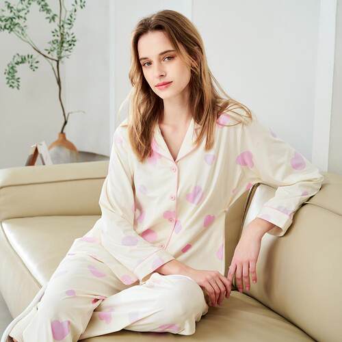 美标纯棉长袖可外穿睡衣套装女